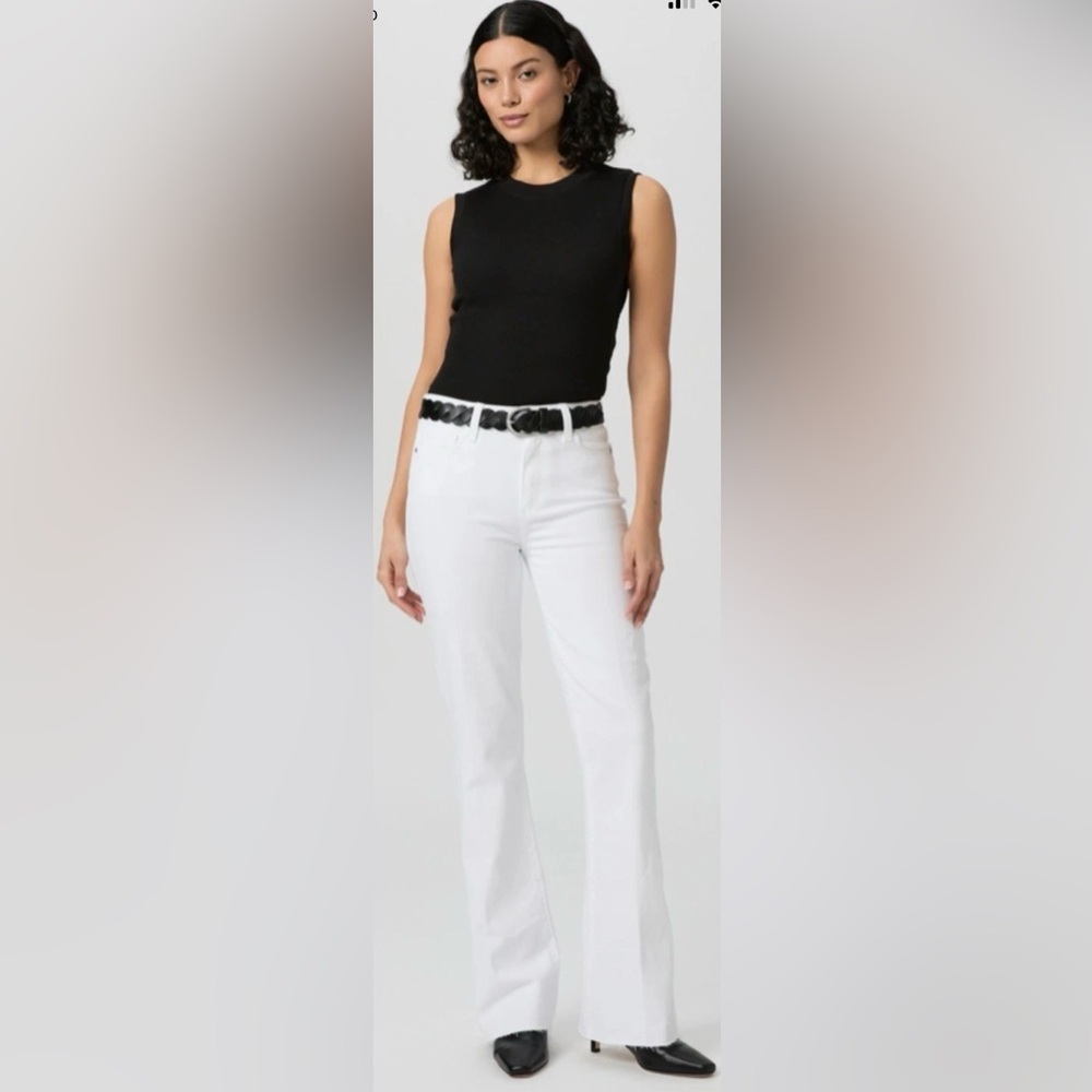 Paige Women's SIze 31 White Denim High Rise Laurel Canyon Raw Hem Flare Jeans